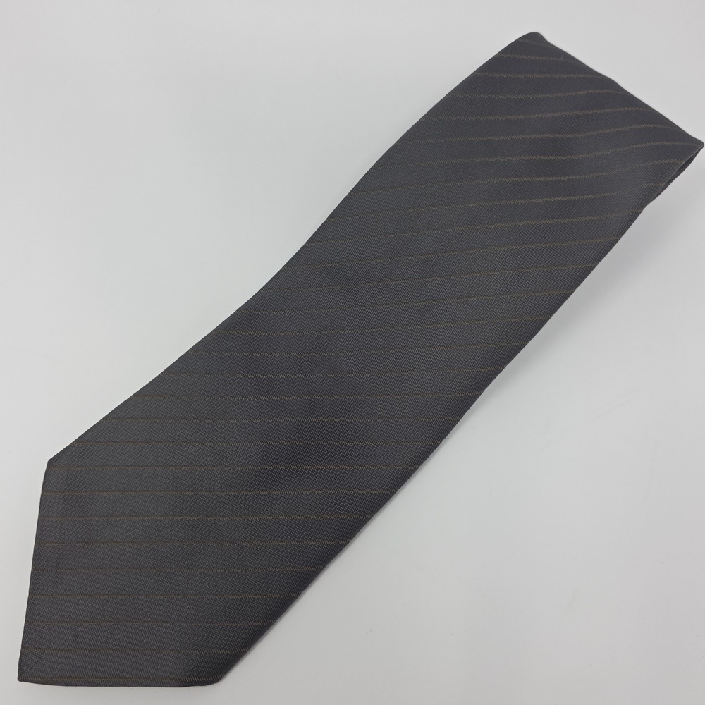 Hugo Boss Tie Mens OS Charcoal Grey Striped 100% Silk Made in Italy Business